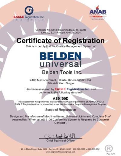Belden Universal AS9100 Certificate