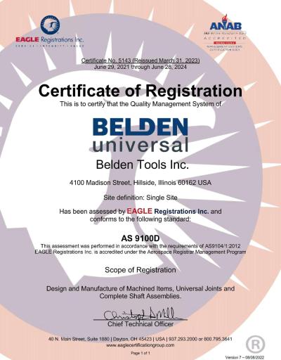 Belden AS9100 Certificate